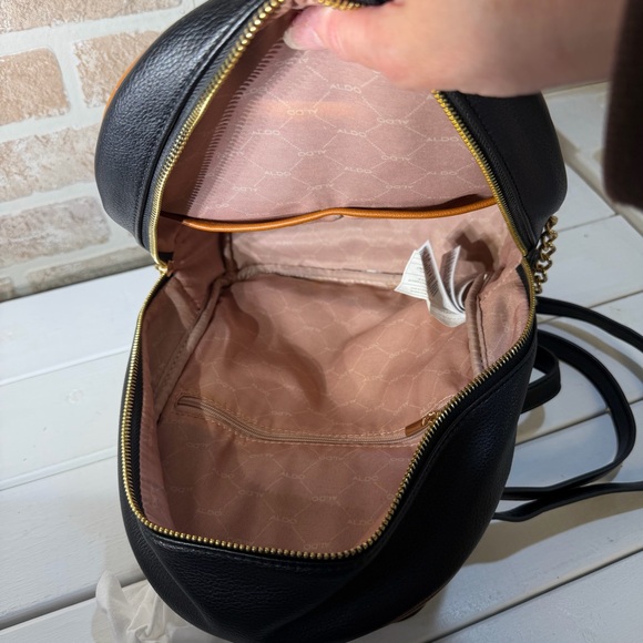 Aldo Faux Leather Black and Tan Color Block Backpack - Picture 7 of 7